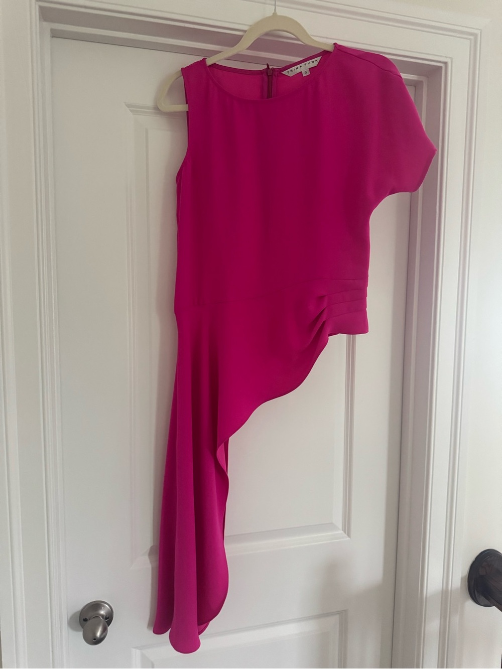 Trina Turk Hot Pink Sleeveless Shift top Asymmetrical